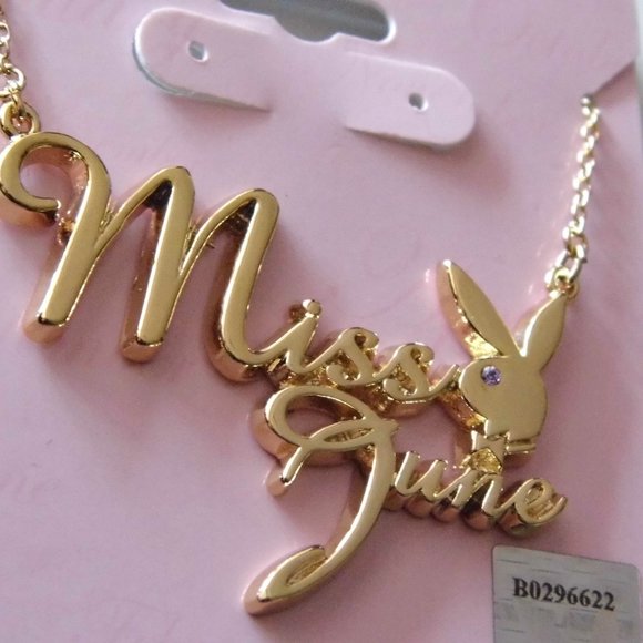 Playboy Necklace Miss June Bunny Pendant Gold Plated Birthstone y2k NWT RARE HTF - Picture 7 of 14